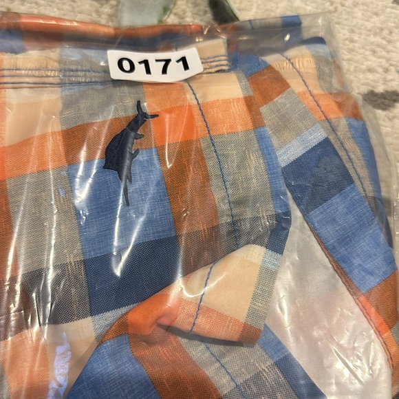 Tommy Bahama Blue-Orange-Khaki Plaid Swim Trunks shorts in Size medium - Picture 10 of 10